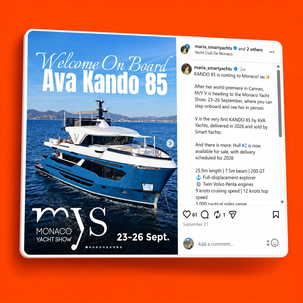 Smart Yachts Instagram publication mockup
